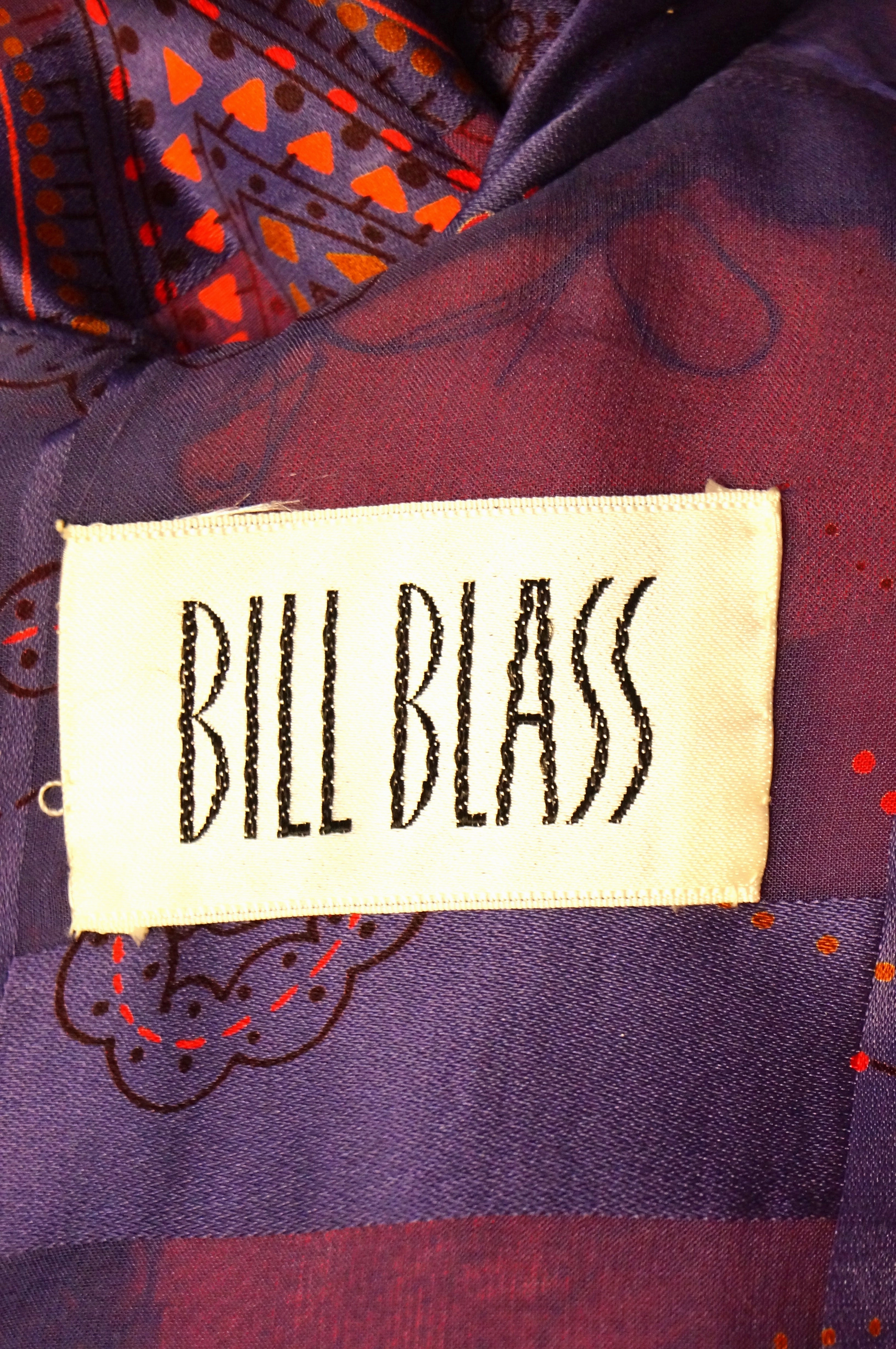 1970s Bill Blass Purple and Red Silk Evening Dress W/ Neck Tie/ Bow Detail