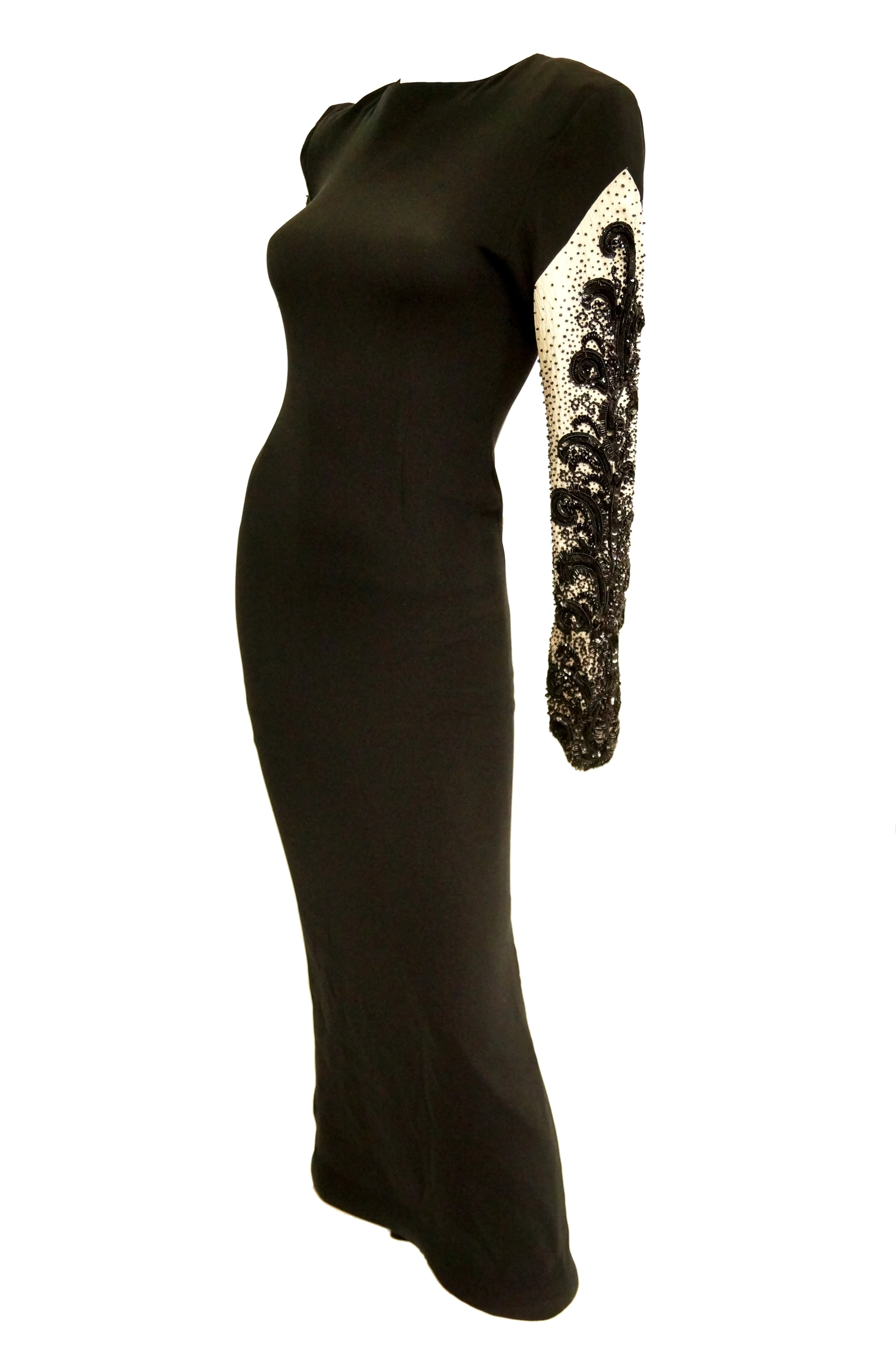Robe de soirée perles noir et blanc Bill Blass Couture des années 1980