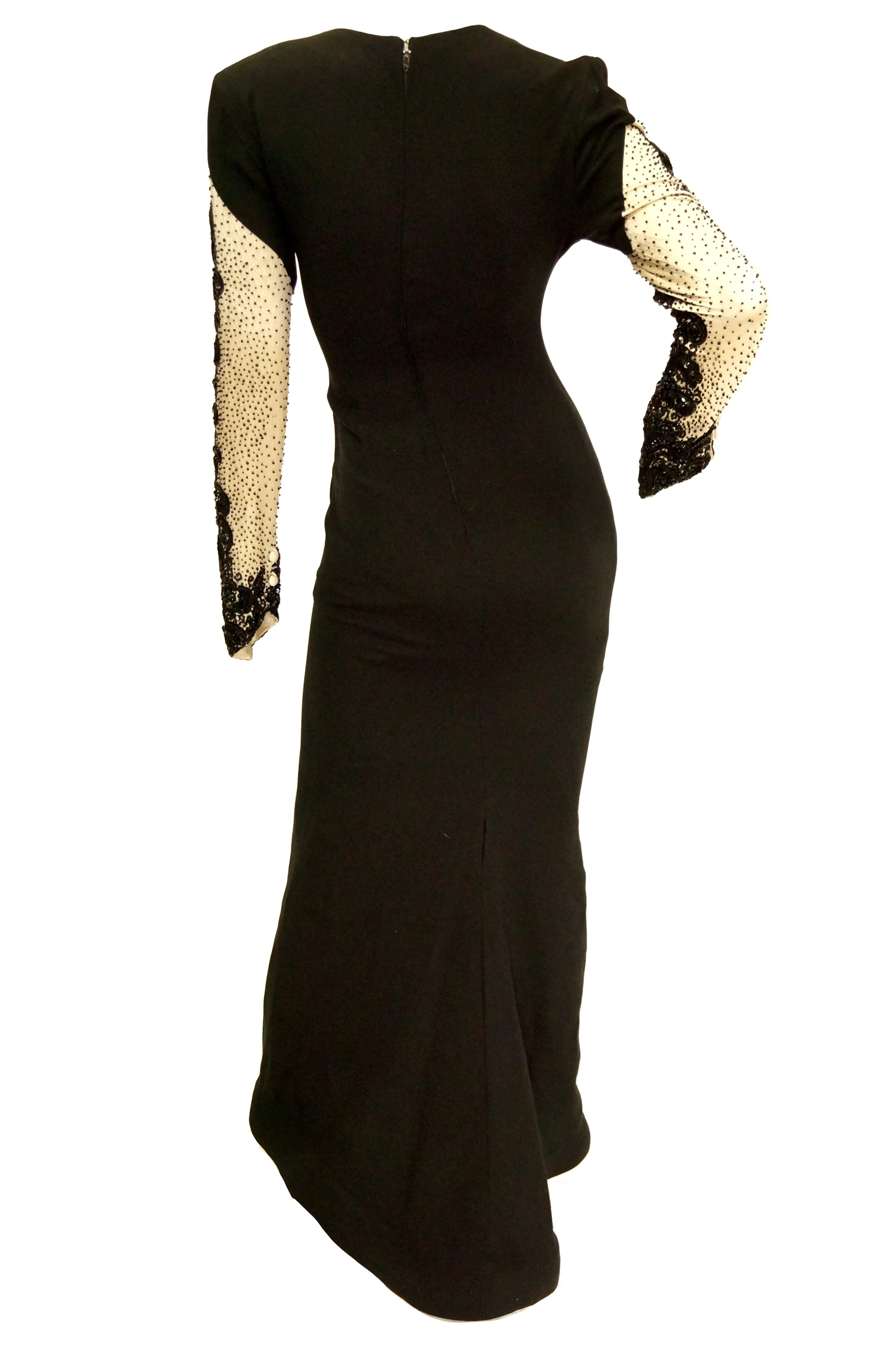 Robe de soirée perles noir et blanc Bill Blass Couture des années 1980