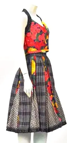 Ensemble floral à carreaux Koos van den Akker des années 1980