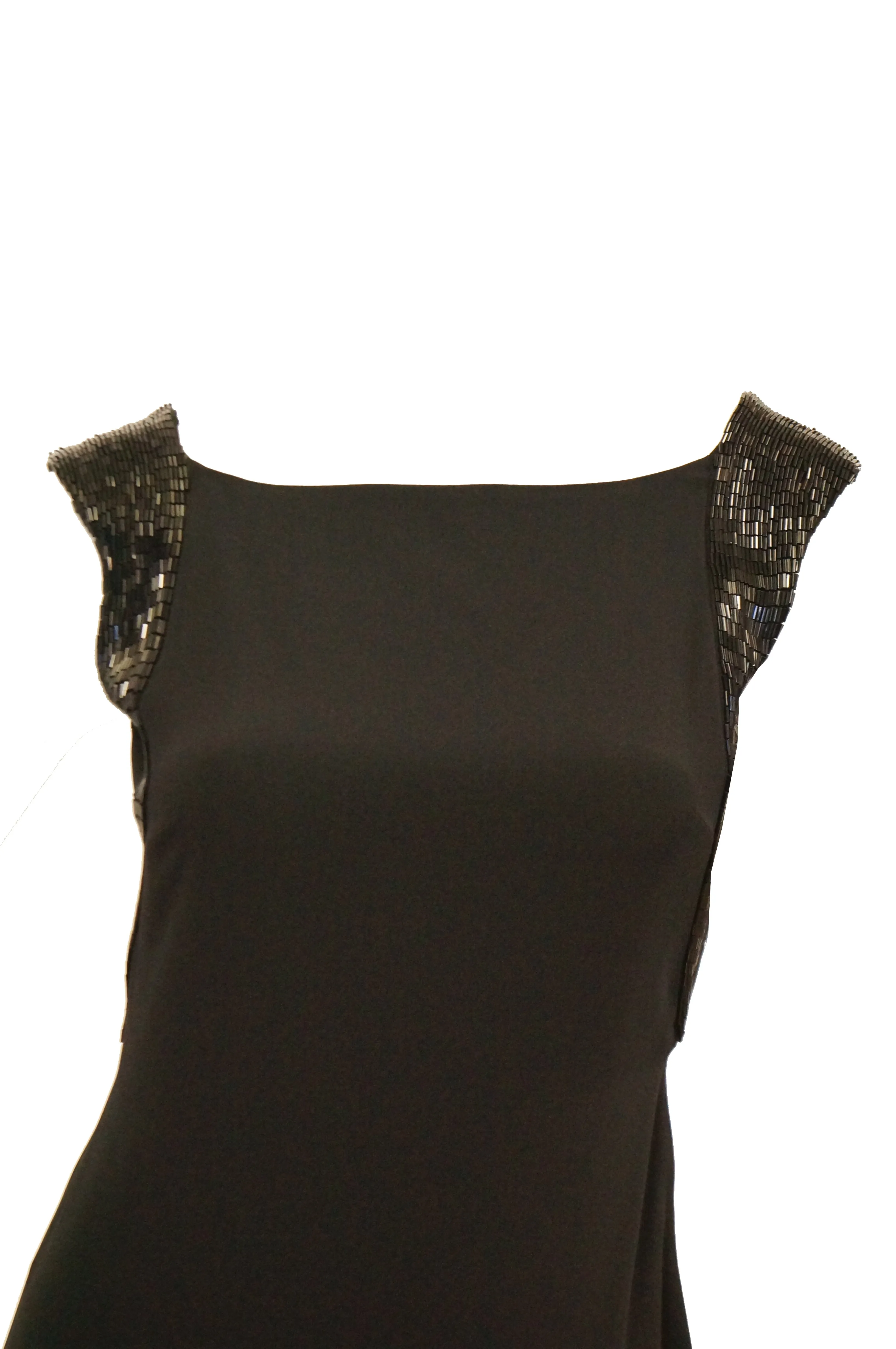 Robe plongeante dos nu en soie noire et paillettes Richard Tyler Couture des années 1990