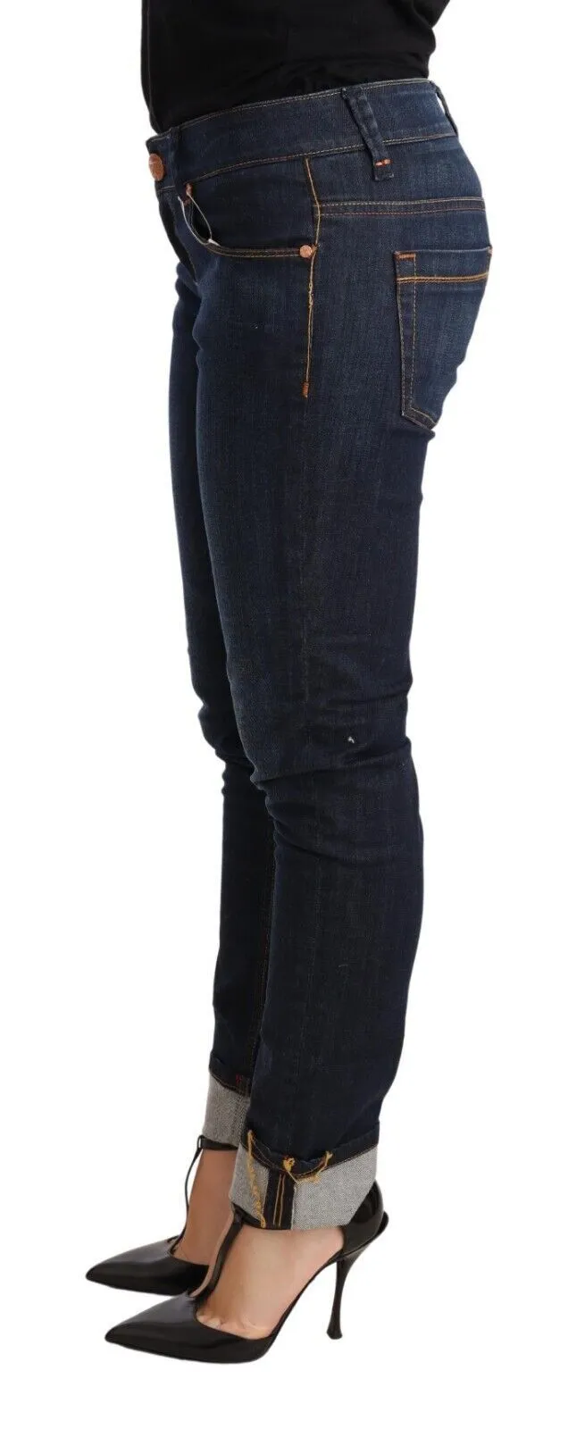 Acht Jean Skinny Femme à Taille Basse en Coton Lavé
