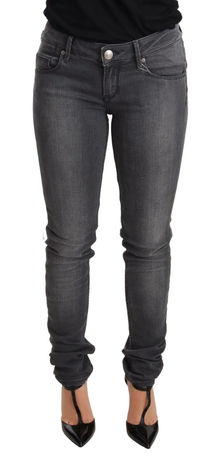 Acht Jean Femme Taille Basse Slim en Coton Lavé Bleu
