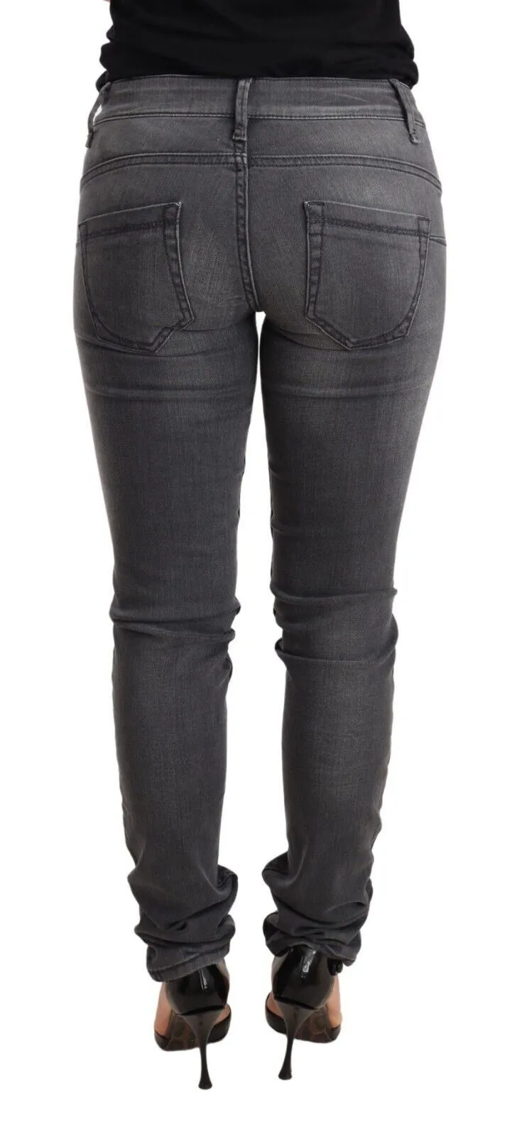 Acht Jean Femme Taille Basse Slim en Coton Lavé Bleu
