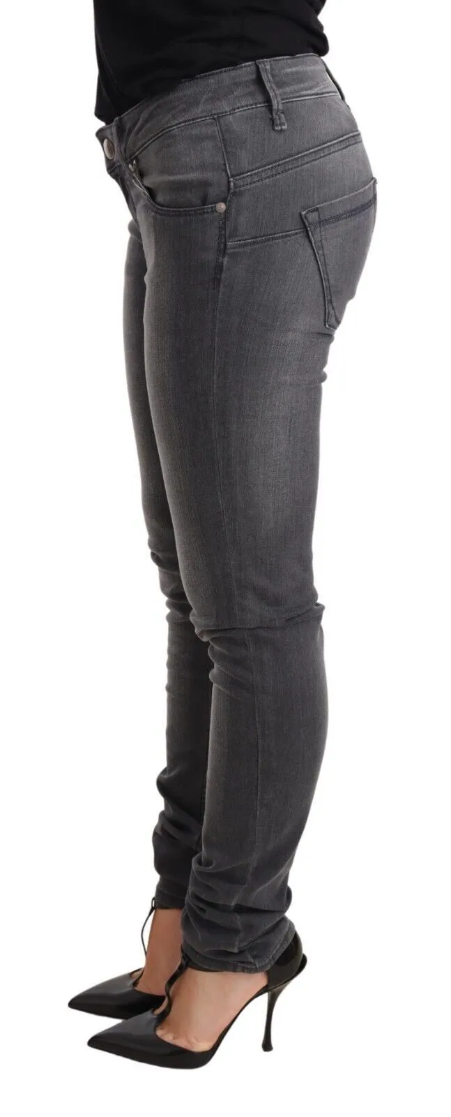 Acht Jean Femme Taille Basse Slim en Coton Lavé Bleu