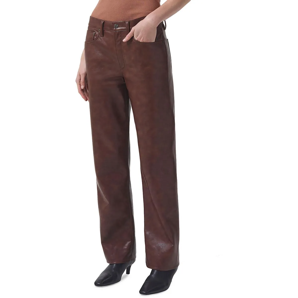Agolde Femmes Sloane Jean droit à taille haute en cuir recyclé
