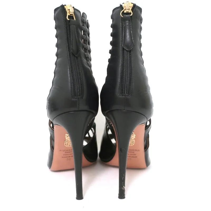 Bottes Aquazzura Cage Venus en Cuir Tressé Noir Taille 39 à Bout Ouvert
