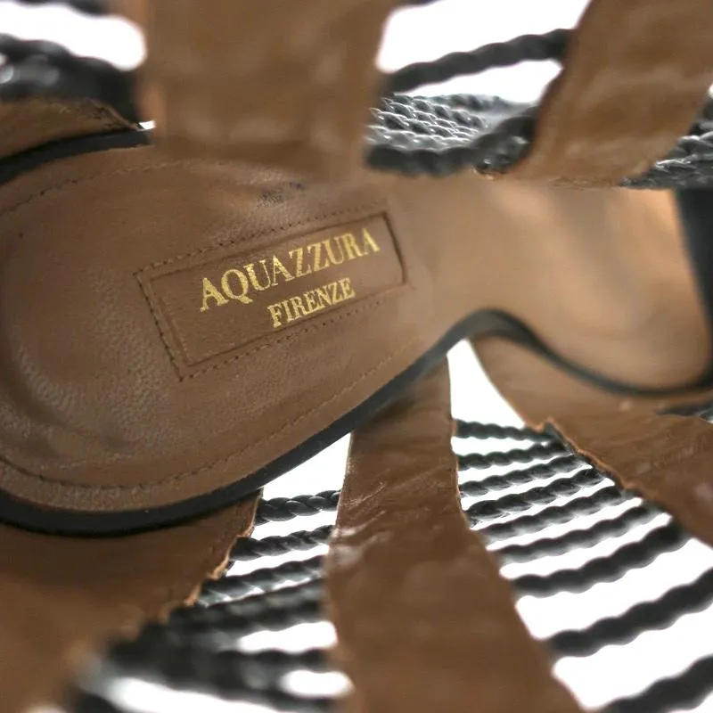 Bottes Aquazzura Cage Venus en Cuir Tressé Noir Taille 39 à Bout Ouvert