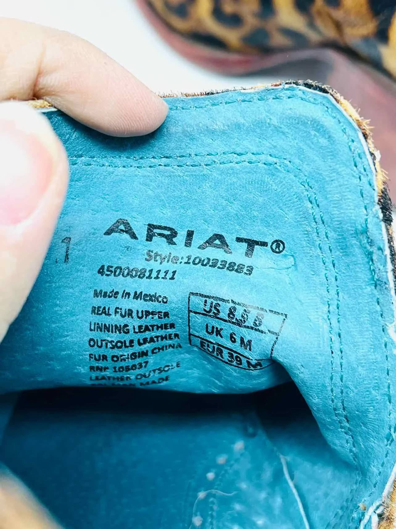 Ariat Taille 8.5 Imprimé animal beige/noir Bottes cheville en cuir brut AS IS