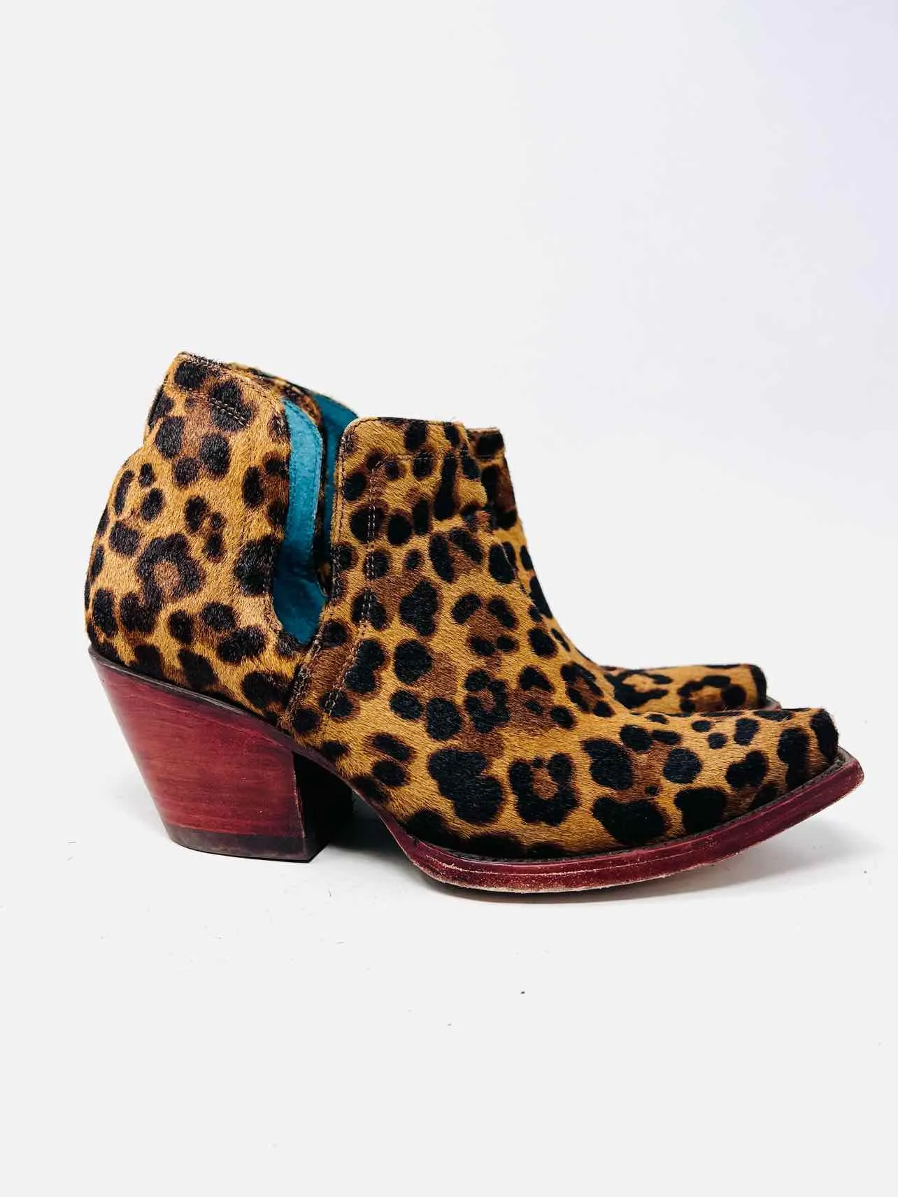 Ariat Taille 8.5 Imprimé animal beige/noir Bottes cheville en cuir brut AS IS