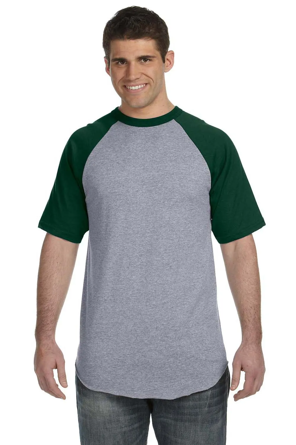 T-shirt à manches courtes pour hommes Augusta Sportswear - Gris chiné/Vert foncé