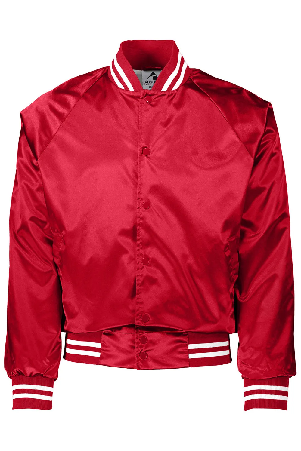 Veste de baseball en satin résistant à l'eau pour hommes Augusta Sportswear avec boutons pression et passepoil rayé - Rouge/Blanc