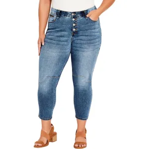 Avenue Womens Plus High Rise Medium Wash Cropped Jeans
