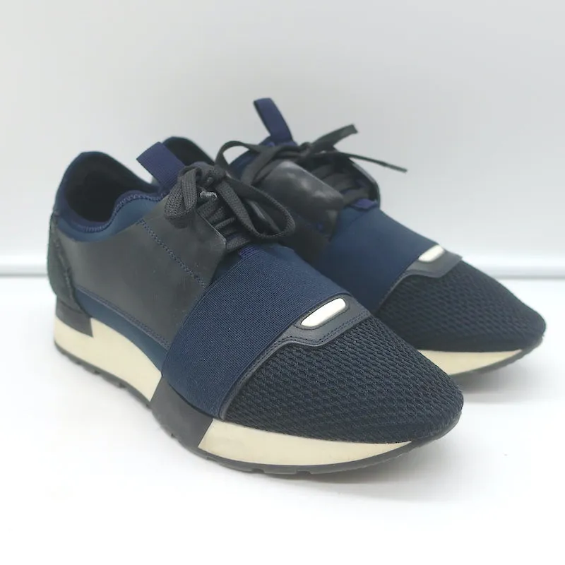 Balenciaga Race Runner Sneakers en Cuir Bleu Marine & Mesh Taille 37