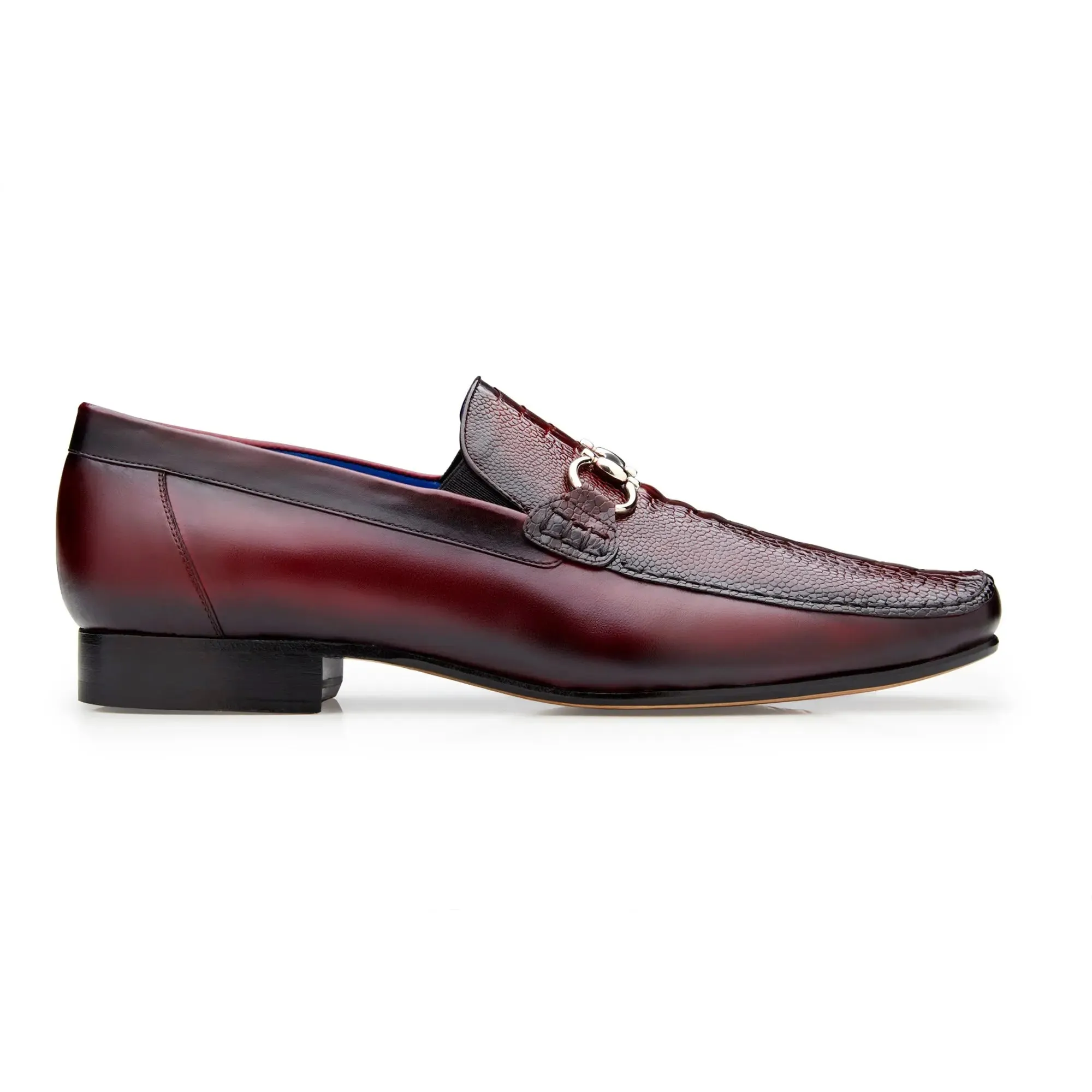 Chaussures Belvedere en Peau Exotique Belvedere Bruno en Véritable Patte d'Autruche Bordeaux Foncé et Mocassins en Veau Italien