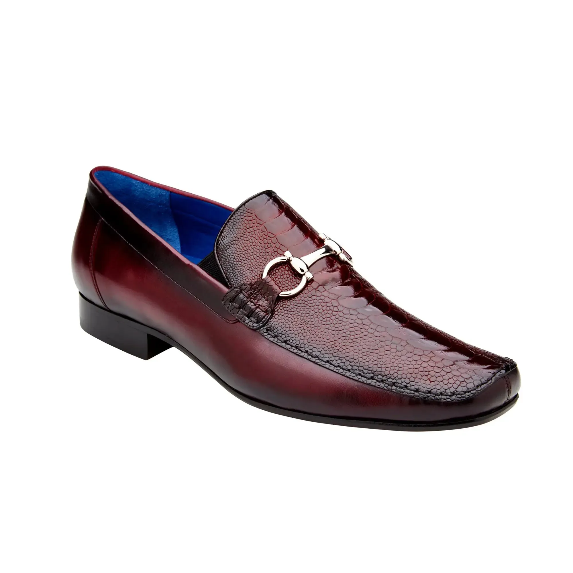 Chaussures Belvedere en Peau Exotique Belvedere Bruno en Véritable Patte d'Autruche Bordeaux Foncé et Mocassins en Veau Italien