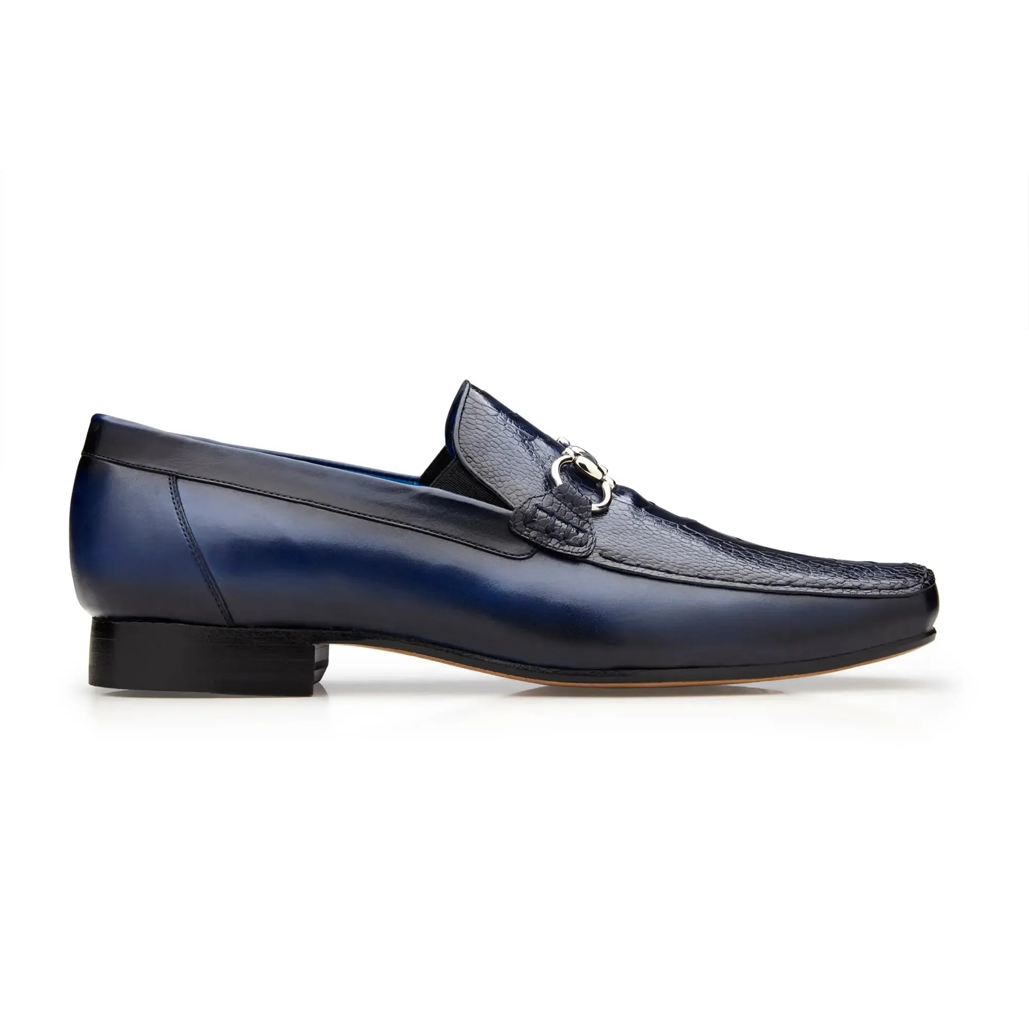 Chaussures Belvedere en Peau Exotique Belvedere Bruno en Véritable Patte d'Autruche Bleu Marine et Loafers en Veau Italien