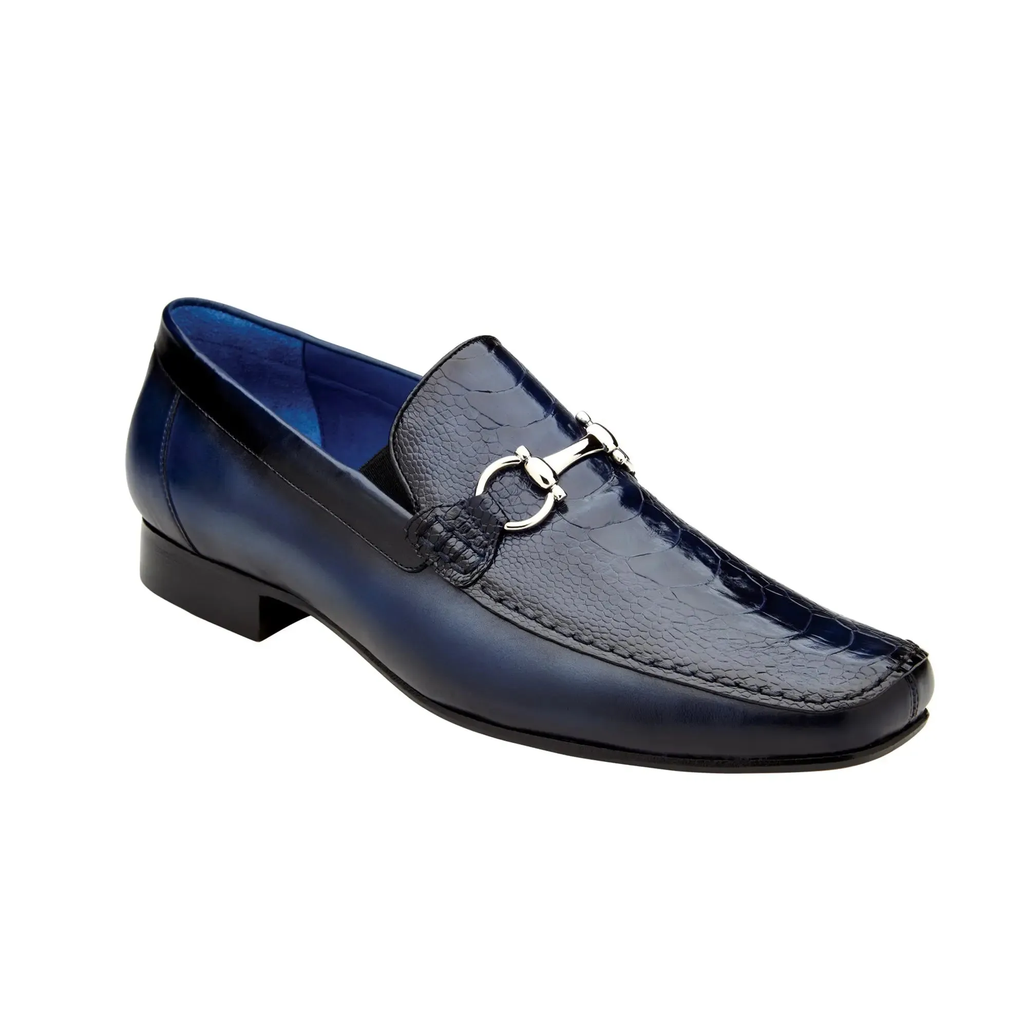 Chaussures Belvedere en Peau Exotique Belvedere Bruno en Véritable Patte d'Autruche Bleu Marine et Loafers en Veau Italien