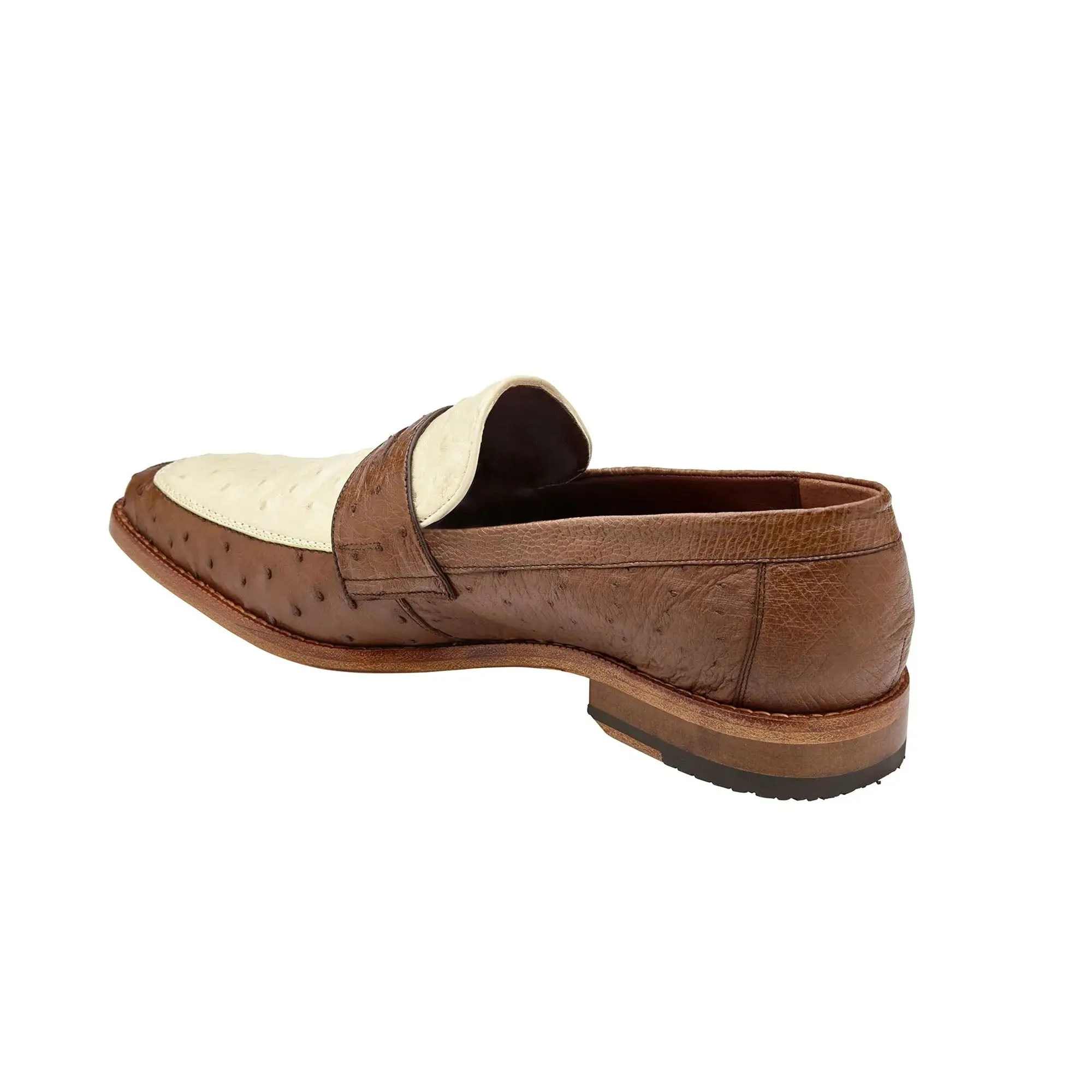 Chaussures Belvedere en peau exotique Belvedere Espada en Tabac / Bone avec plumetis d'autruche Penny Loafers