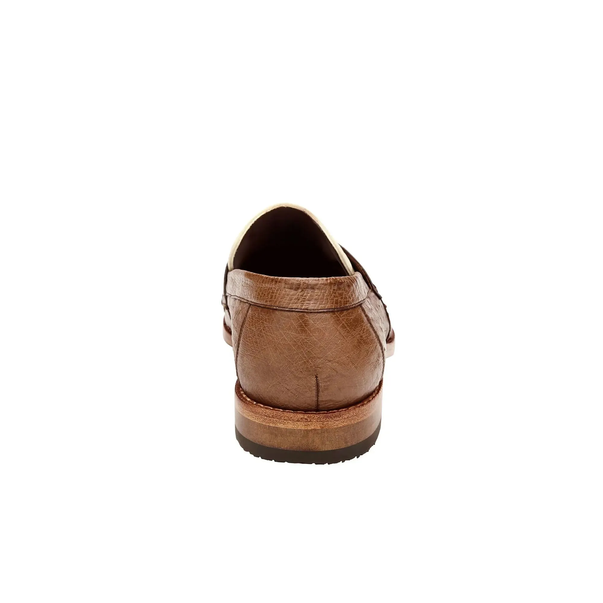 Chaussures Belvedere en peau exotique Belvedere Espada en Tabac / Bone avec plumetis d'autruche Penny Loafers