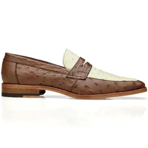 Belvedere Exotic Skin Shoes Belvedere Espada in Tabac / Bone Ostrich Quill Penny Loafers