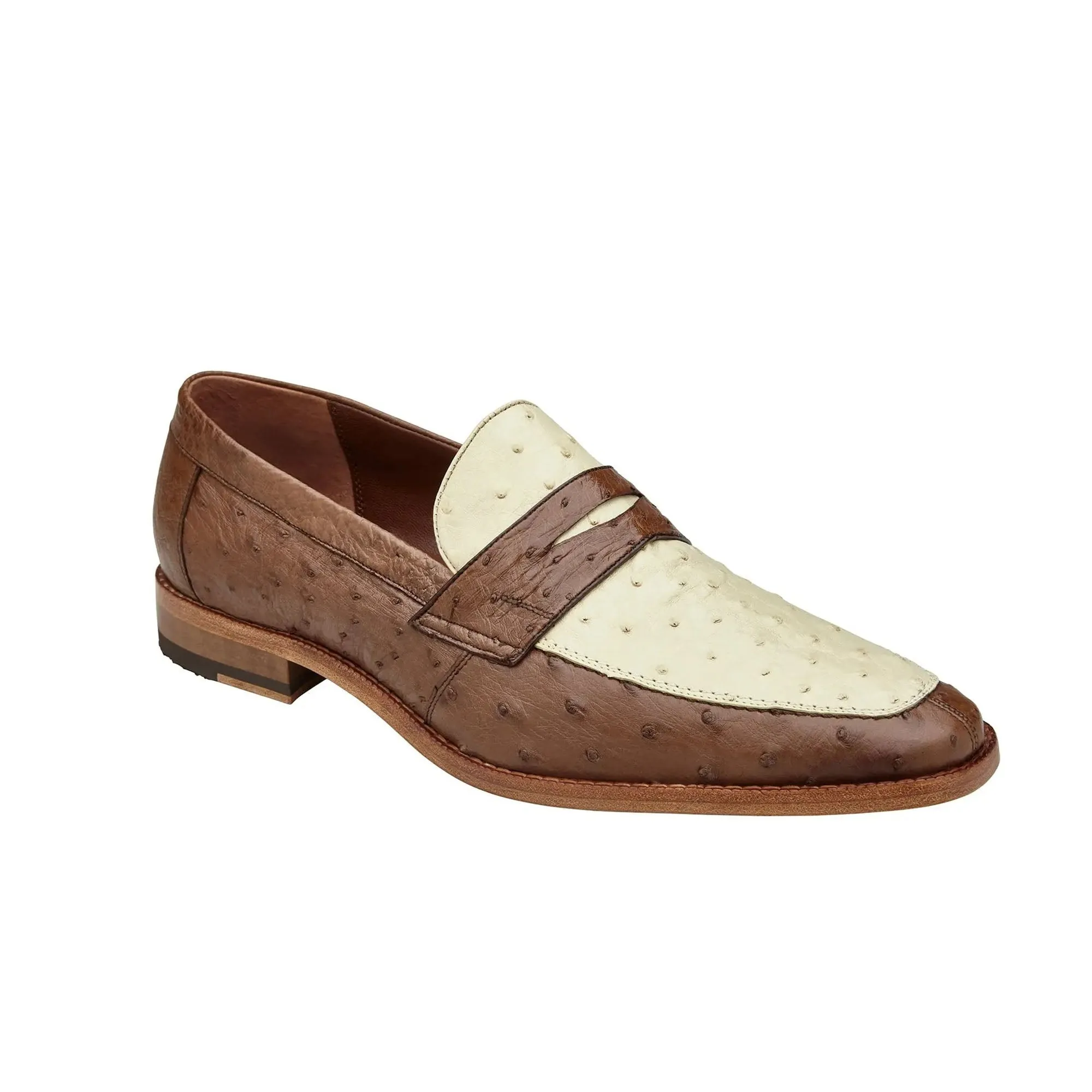 Chaussures Belvedere en peau exotique Belvedere Espada en Tabac / Bone avec plumetis d'autruche Penny Loafers