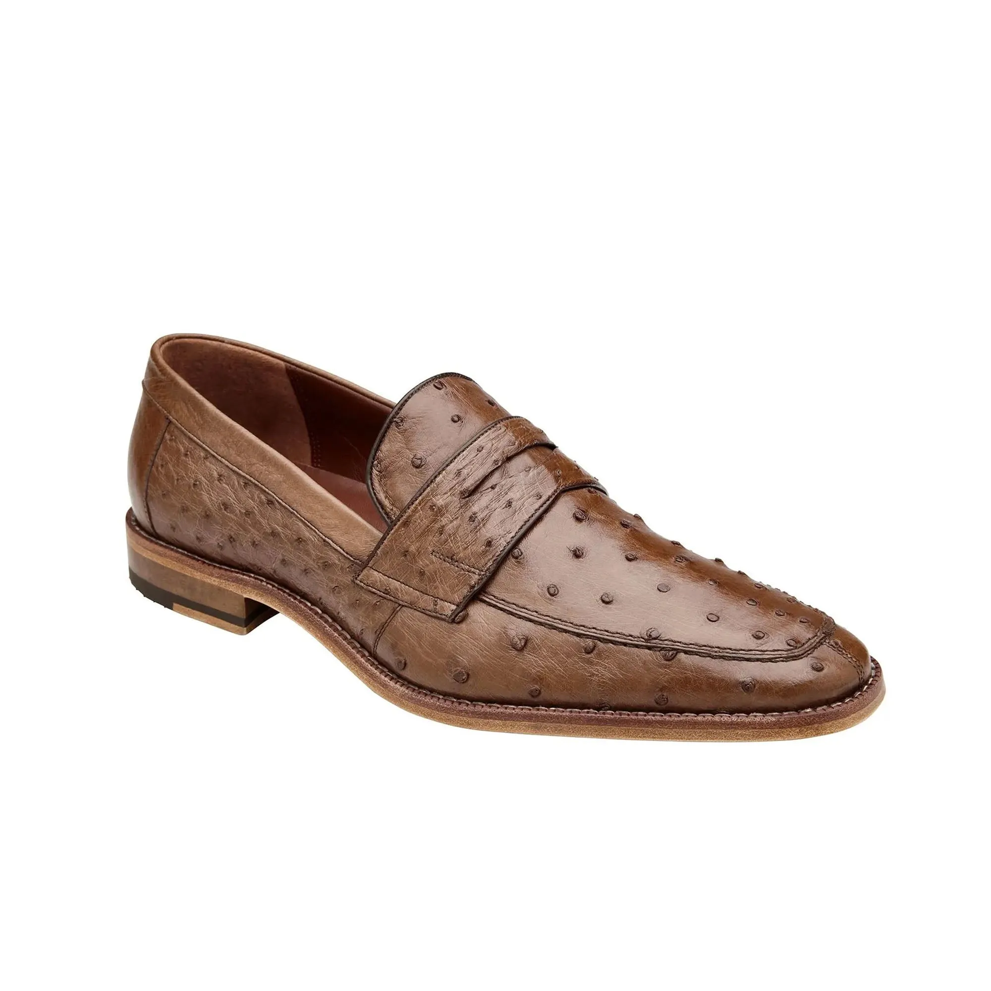 Chaussures Belvedere en peau exotique Belvedere Espada en autruche tabac avec motif plume, mocassins à penny