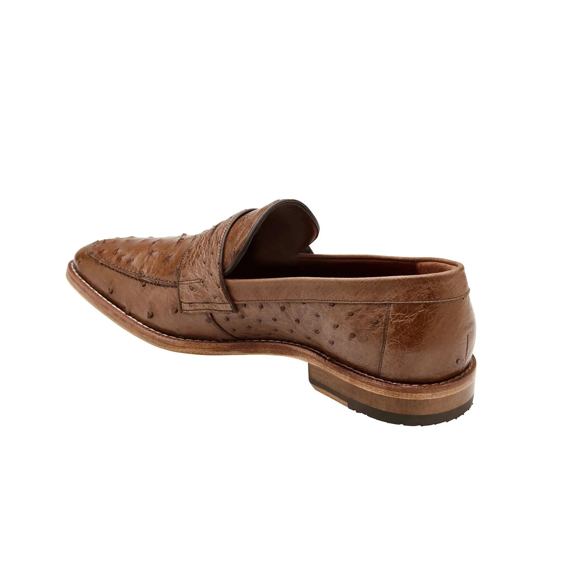 Chaussures Belvedere en peau exotique Belvedere Espada en autruche tabac avec motif plume, mocassins à penny