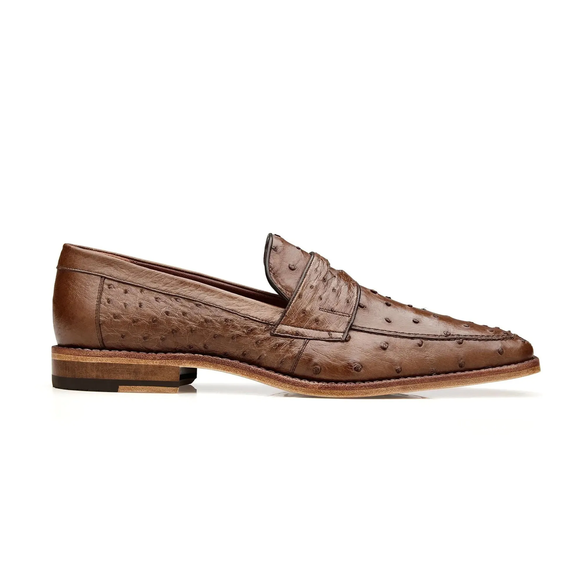 Chaussures Belvedere en peau exotique Belvedere Espada en autruche tabac avec motif plume, mocassins à penny