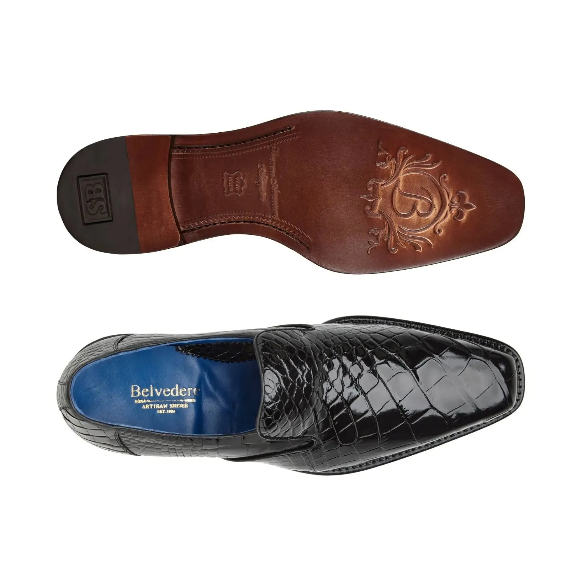 Chaussures Belvedere Exotic Skin Belvedere Genova en Véritable Alligator Américain Noir, Mocassins