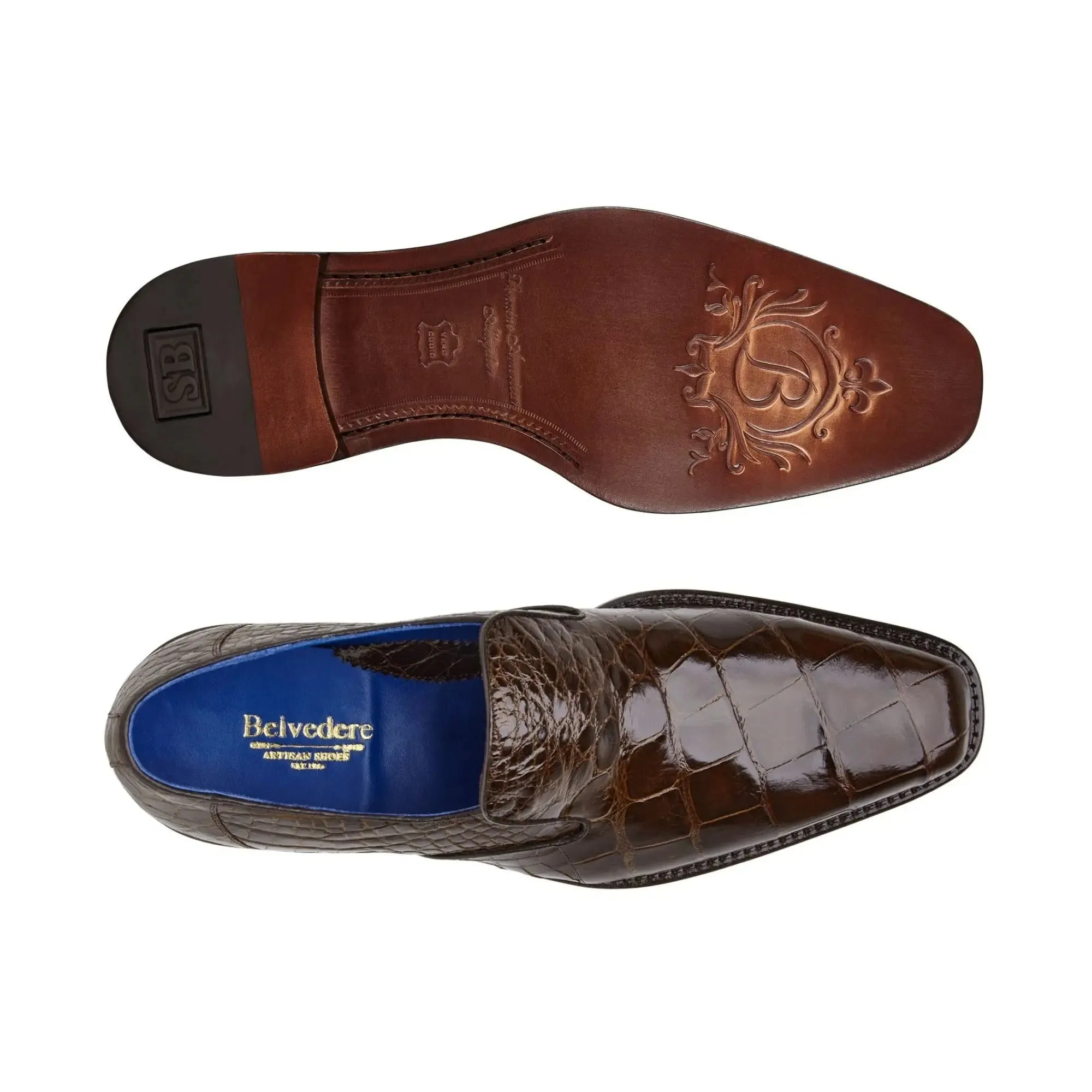 Chaussures Belvedere en peau exotique Belvedere Genova en véritable alligator américain marron chocolat