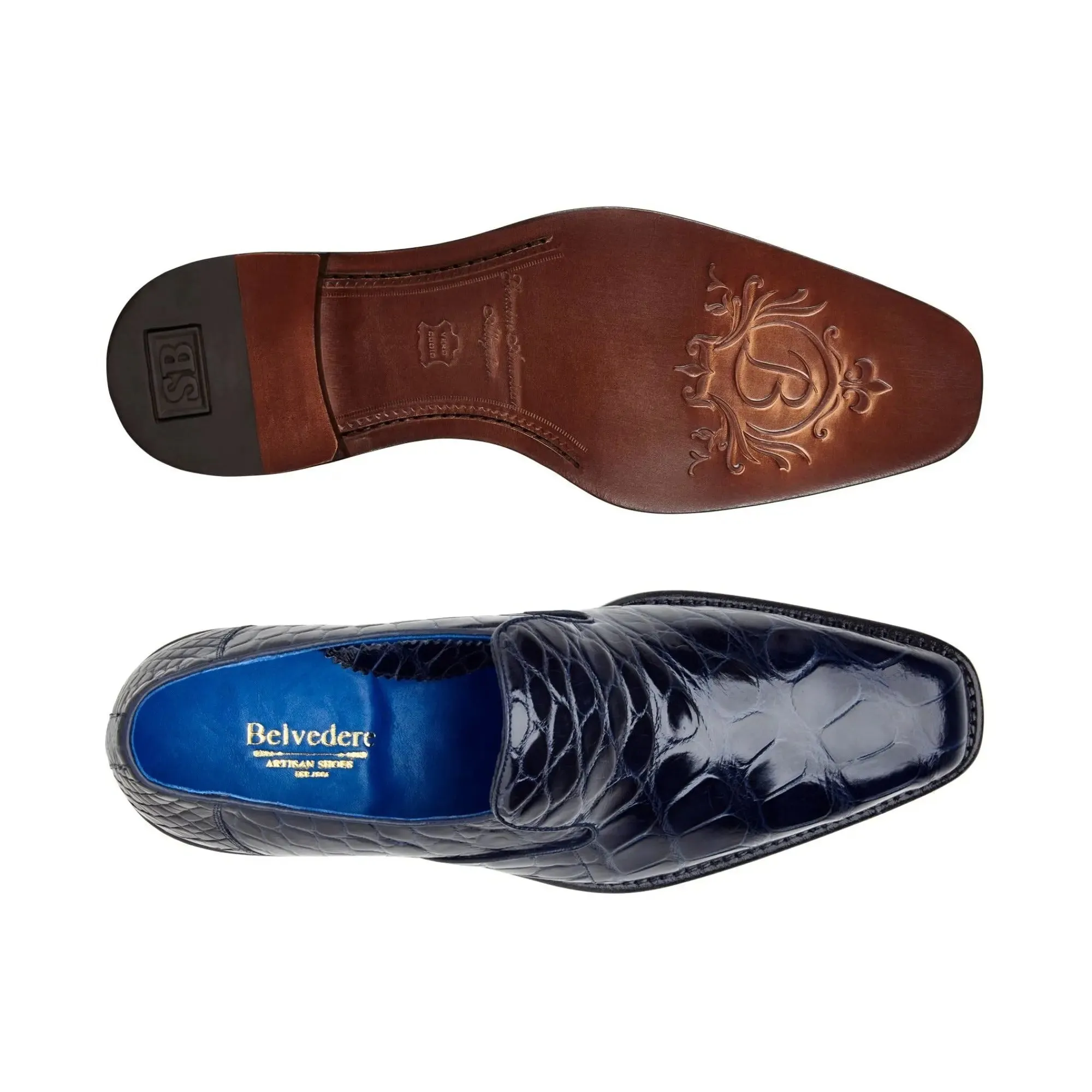 Chaussures Belvedere en Peau Exotique Belvedere Genova en Cuir Véritable d'Alligator Américain Bleu Marine