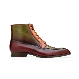 Belvedere Exotic Skin Shoes Belvedere Greco in Antique Burgundy / Olive / Brandy Ostrich and Leather Boots