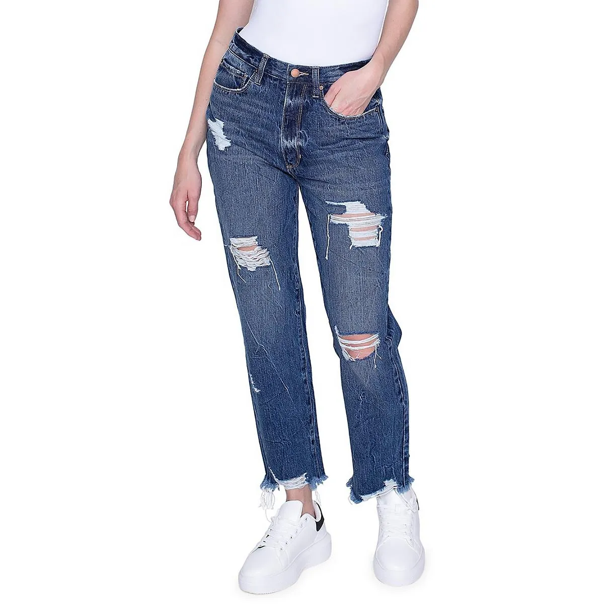 Blue Revival Jeans Boyfriend Délavés pour Femme