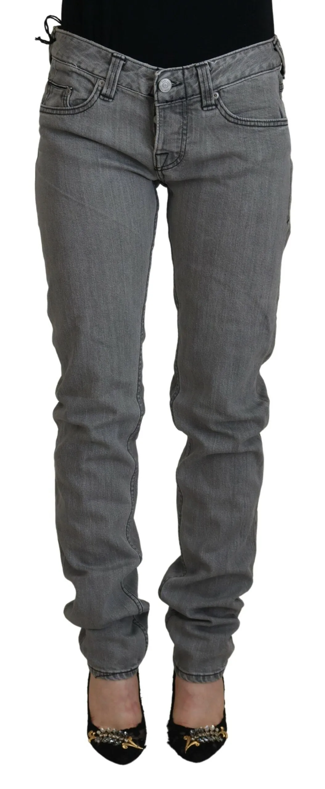 Étiquette d'entretien - Jean skinny décontracté pour femmes en coton lavé bleu