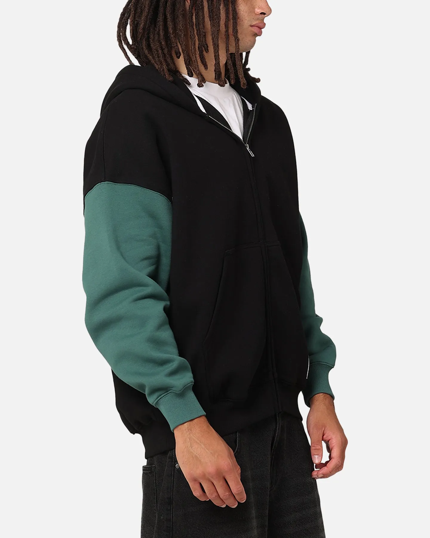 Pull à capuche Carre Floral à fermeture éclair complète Noir/Vert