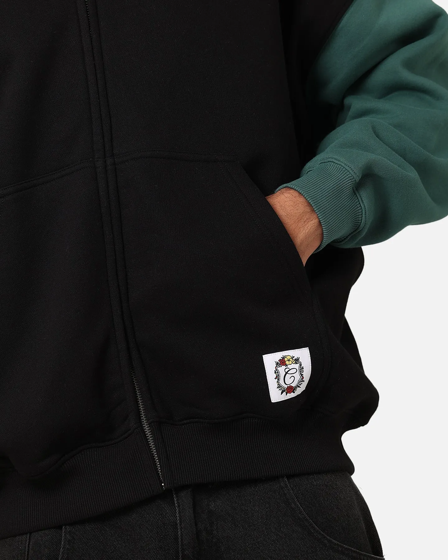 Pull à capuche Carre Floral à fermeture éclair complète Noir/Vert