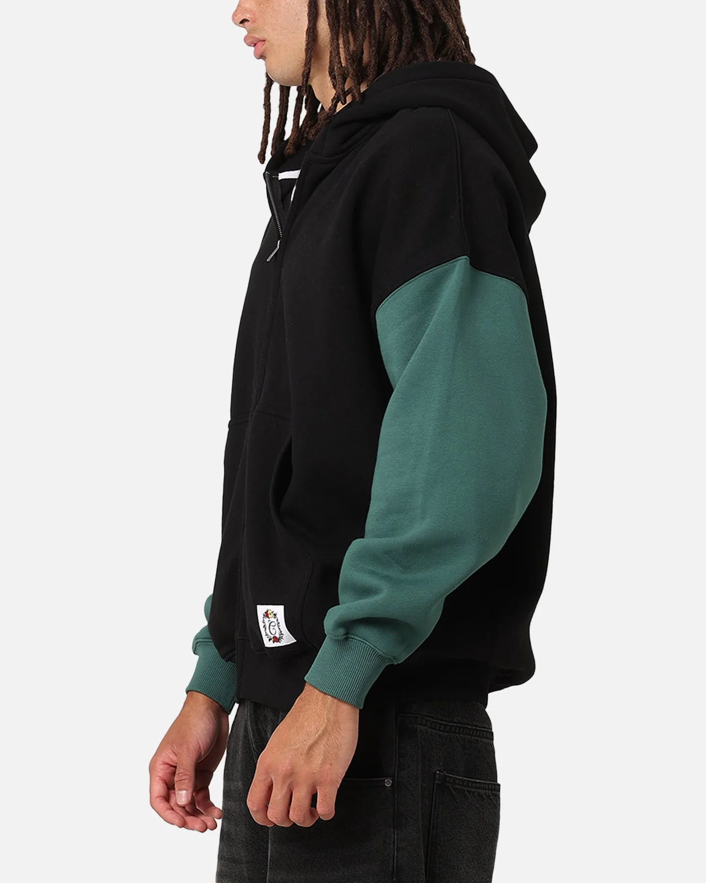 Pull à capuche Carre Floral à fermeture éclair complète Noir/Vert