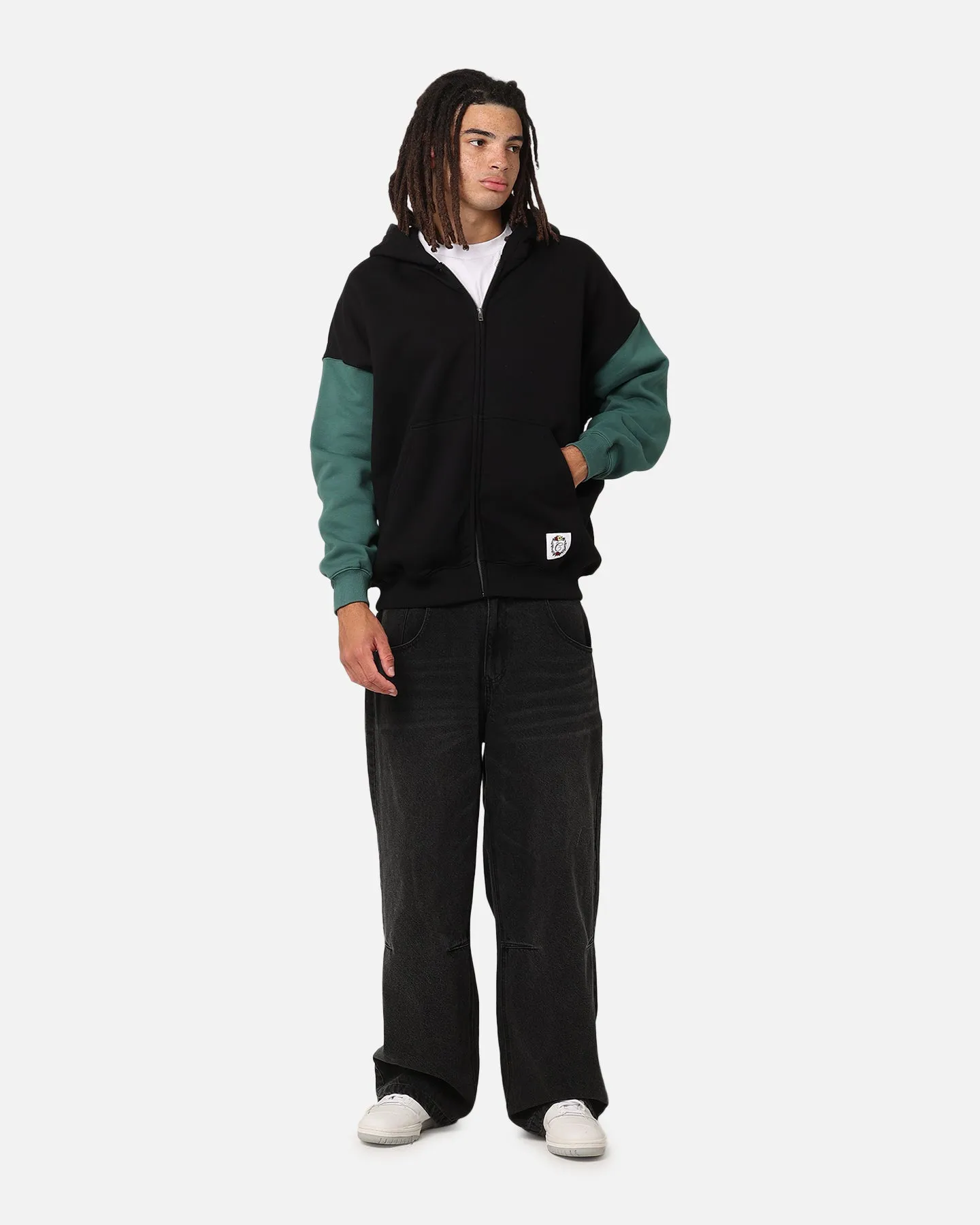 Pull à capuche Carre Floral à fermeture éclair complète Noir/Vert