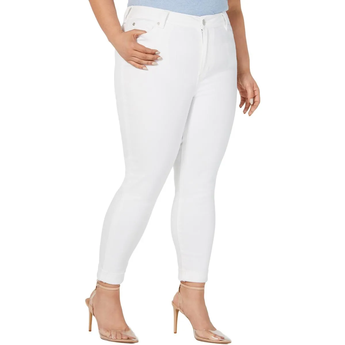 Jeans Skinny Effilés à Taille Haute Enroulés pour Femmes Plus de la Marque Celebrity en Rose