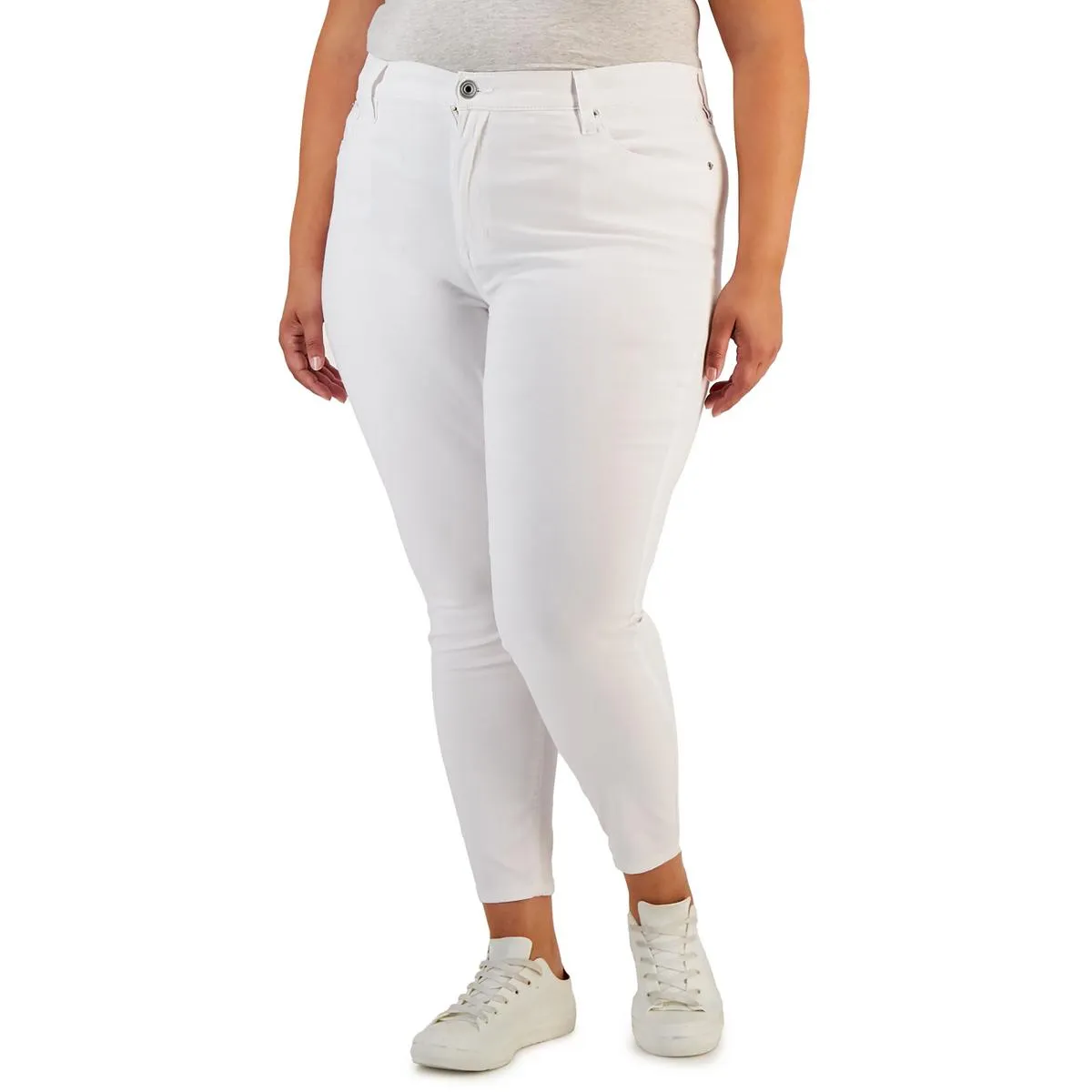 Jeans Slim Stretch à Taille Haute pour Femmes Plus en Rose Célébrité