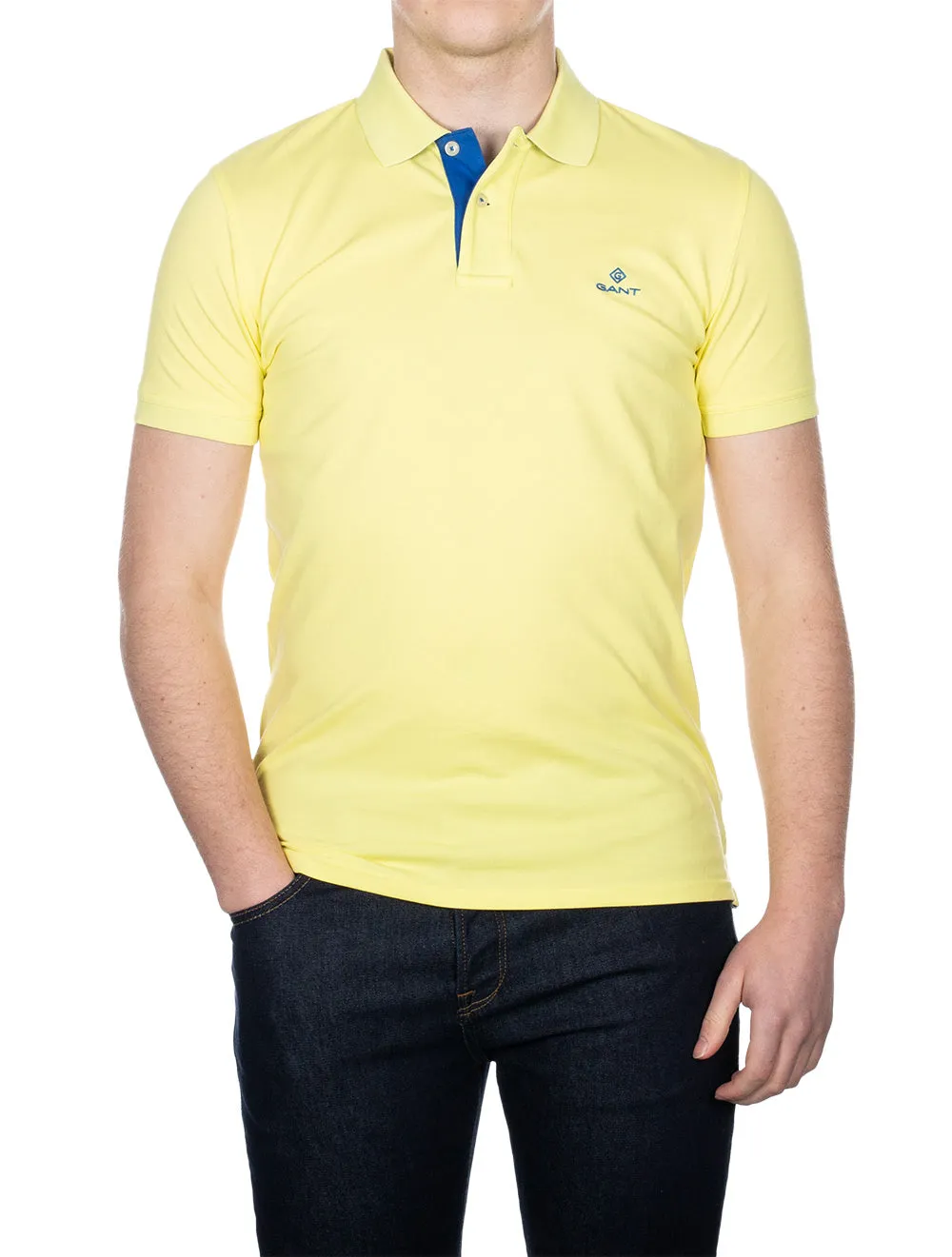 Polo à col contrasté piqué jaune clair