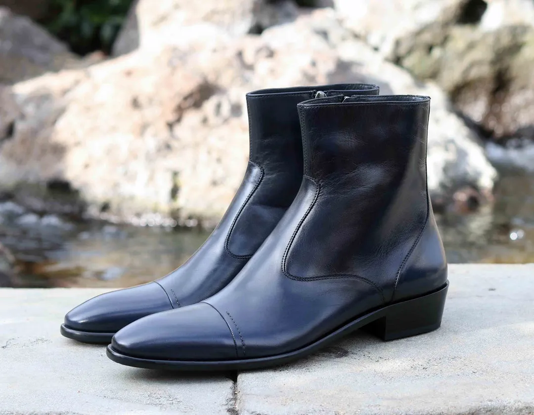 Corrente 1547 Bottine en veau brunie sans lacets - Marine