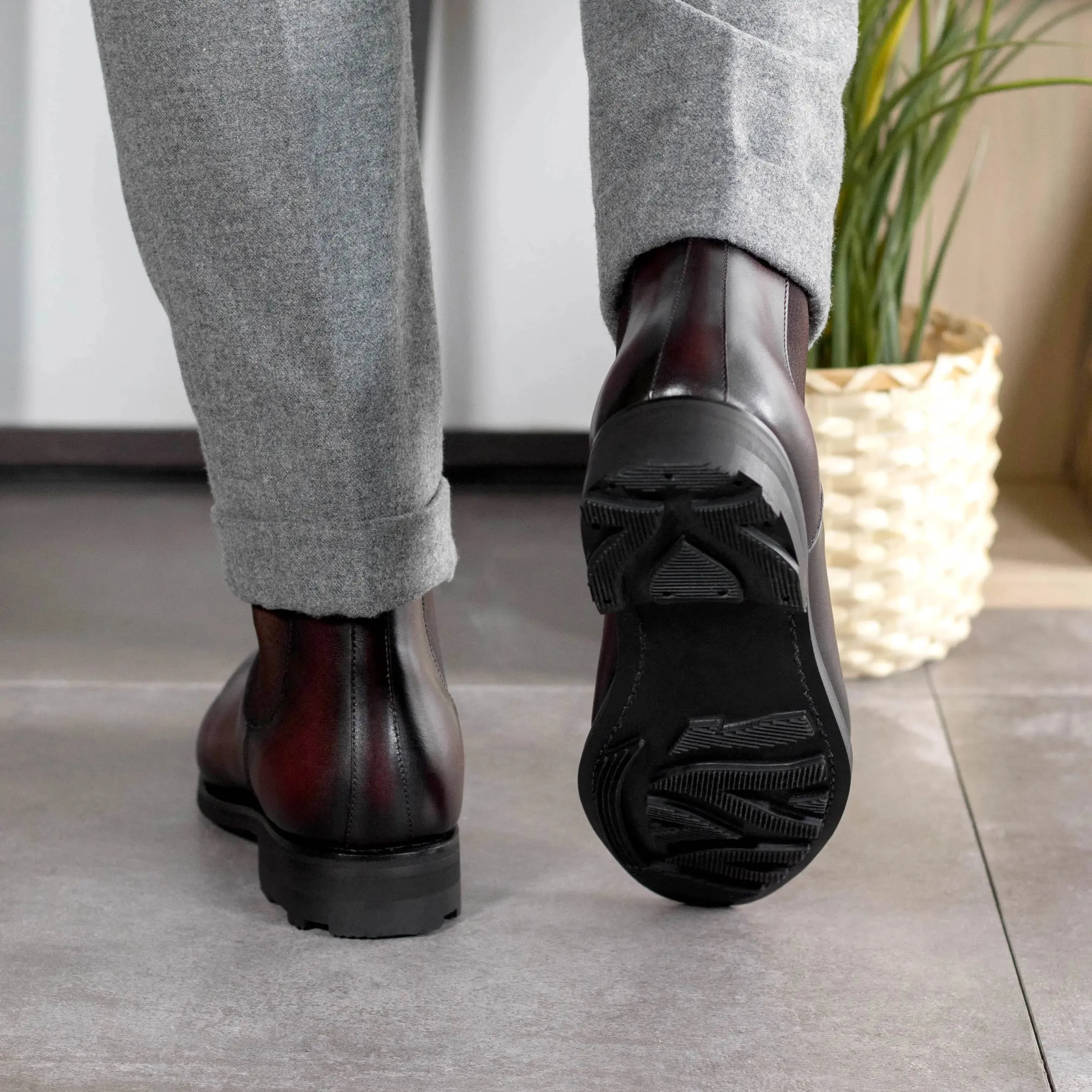 Chaussures Dapperfam DapperFam Monza en cuir italien bordeaux pour hommes, bottes Chelsea