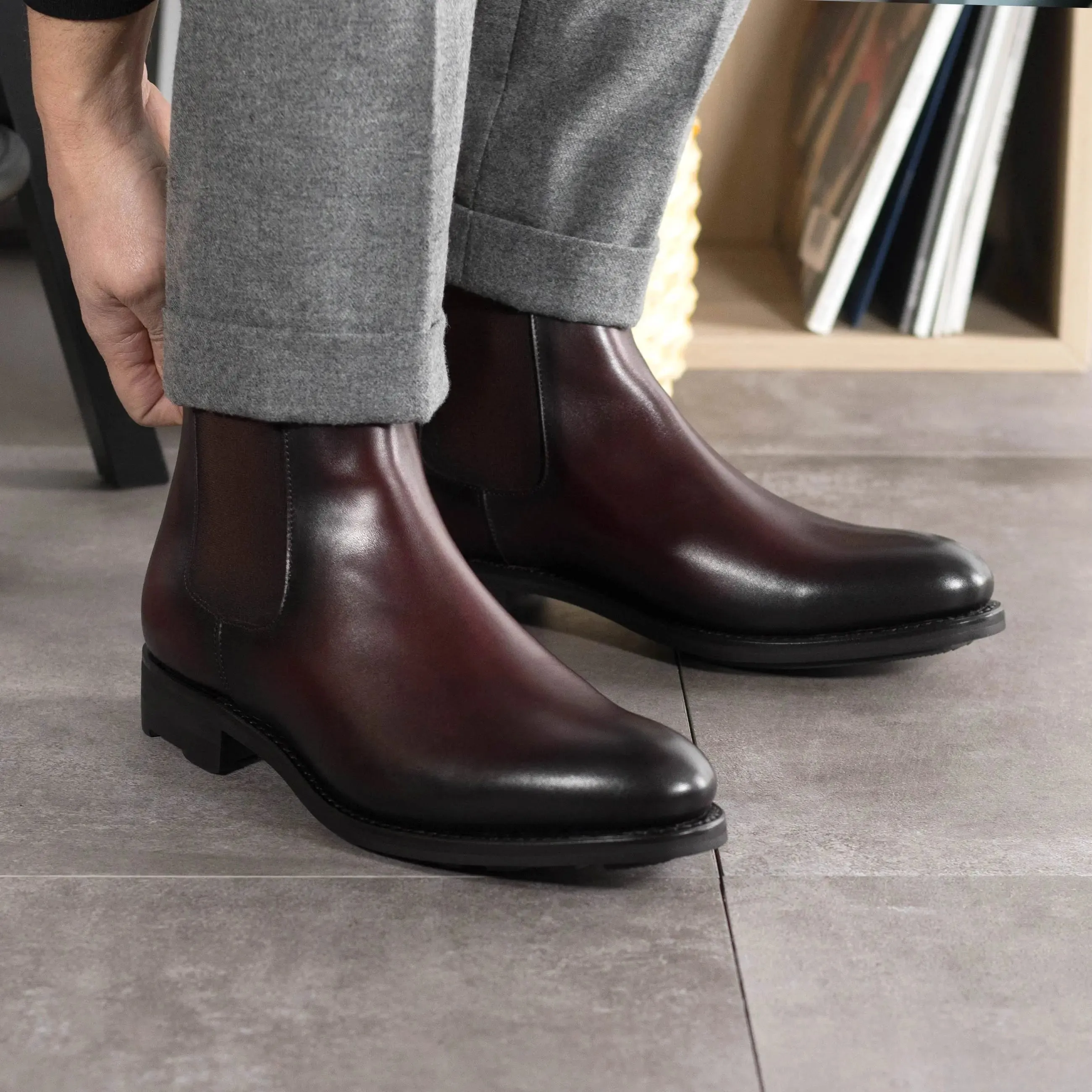 Chaussures Dapperfam DapperFam Monza en cuir italien bordeaux pour hommes, bottes Chelsea