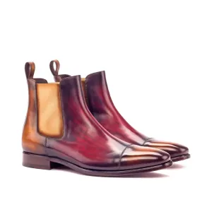 Dapperfam Shoes DapperFam Monza in Cognac / Burgundy Men's Hand-Painted Patina Chelsea Boot