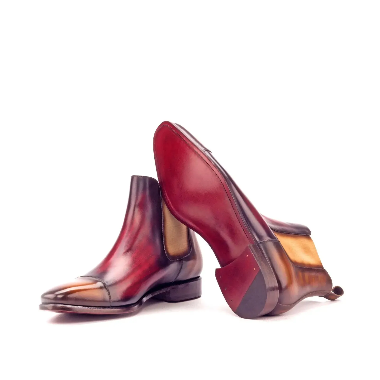 Dapperfam Shoes DapperFam Monza en Cognac / Bourgogne Bottes Chelsea pour Hommes à Patine Peinte à la Main