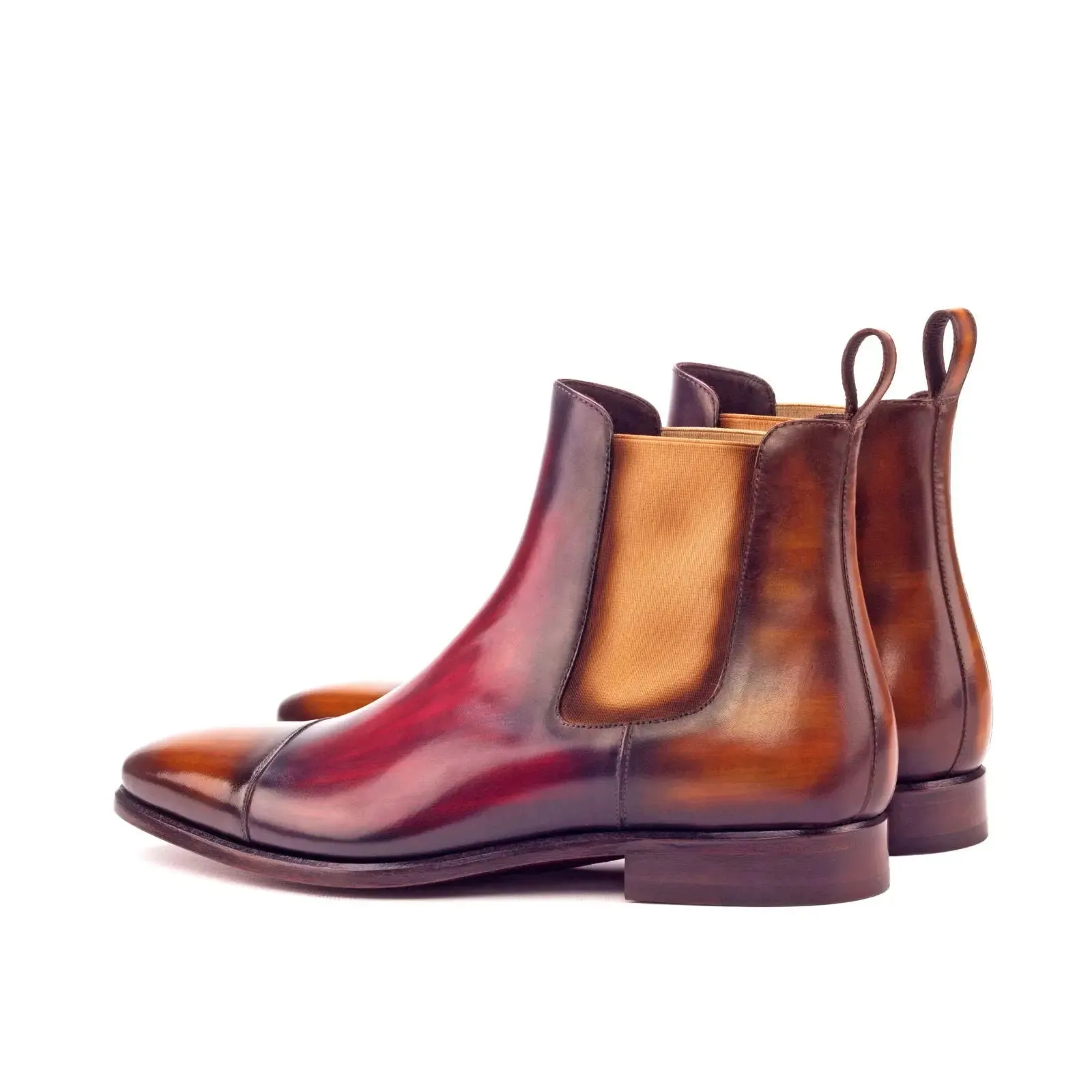 Dapperfam Shoes DapperFam Monza en Cognac / Bourgogne Bottes Chelsea pour Hommes à Patine Peinte à la Main