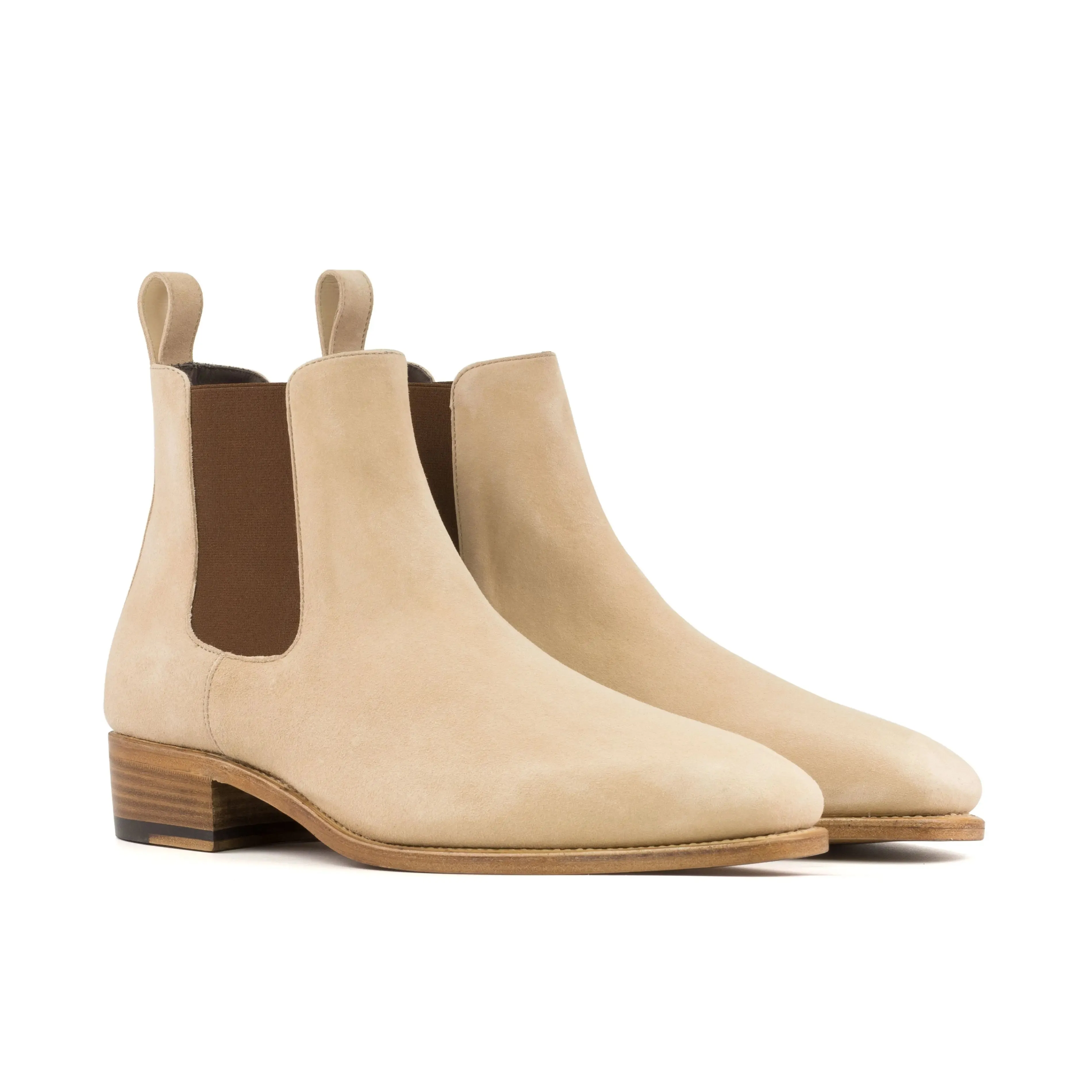 Chaussures Dapperfam Bottes Chelsea DapperFam Monza en Suède Italien pour Hommes - Couleur Taupe