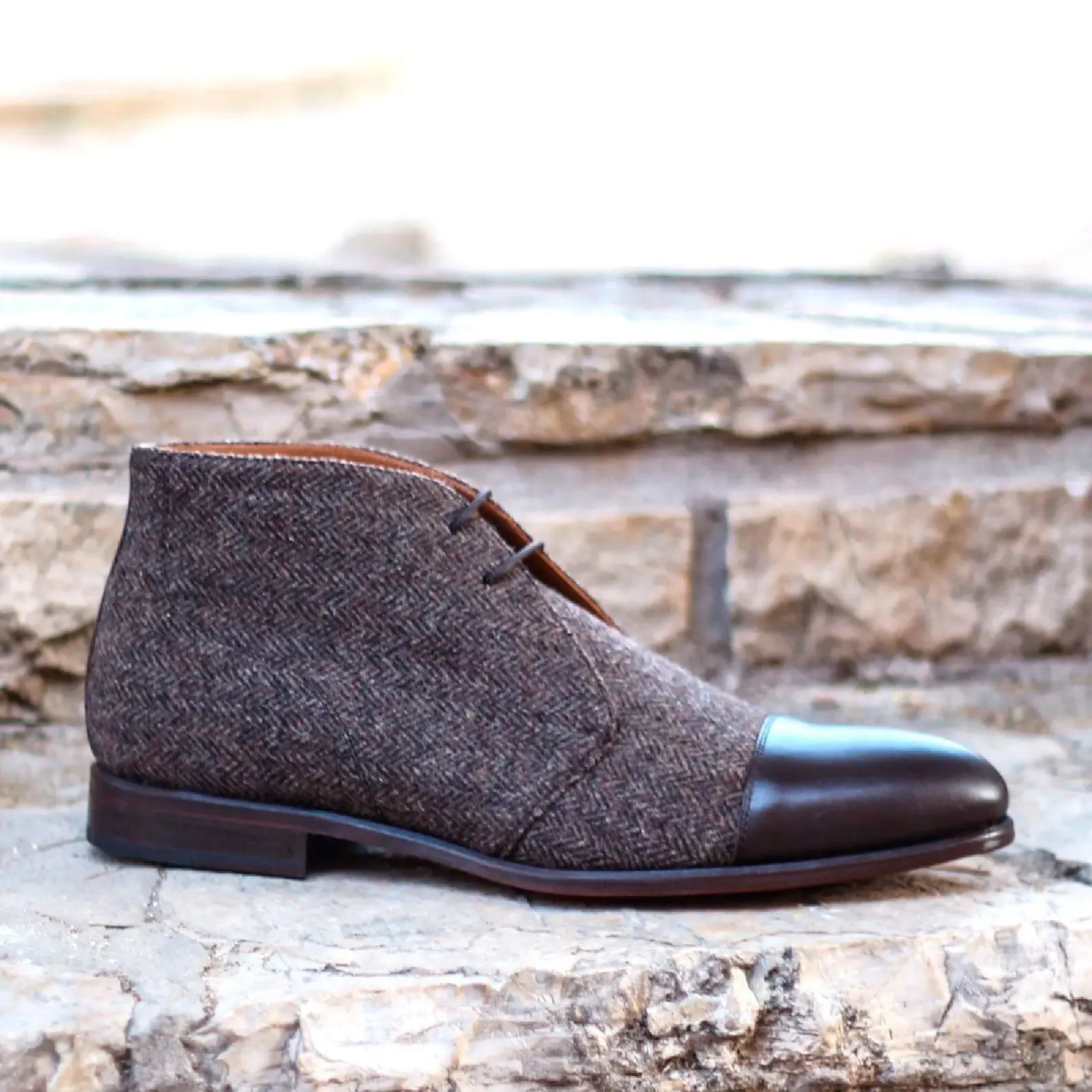 Chaussures Dapperfam DapperFam Vivace en Chevron / Marron foncé Chukka Sartorial pour Hommes en Cuir Italien